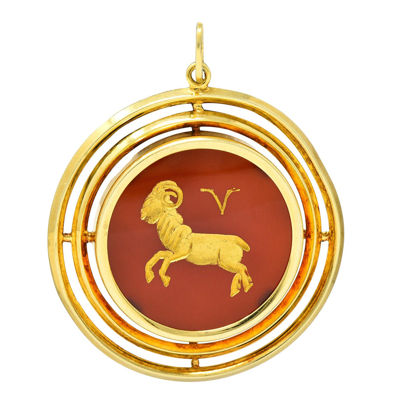 1970’s Carnelian 14 Karat Yellow Gold Aries Zodiac Intaglio Vintage Pendant