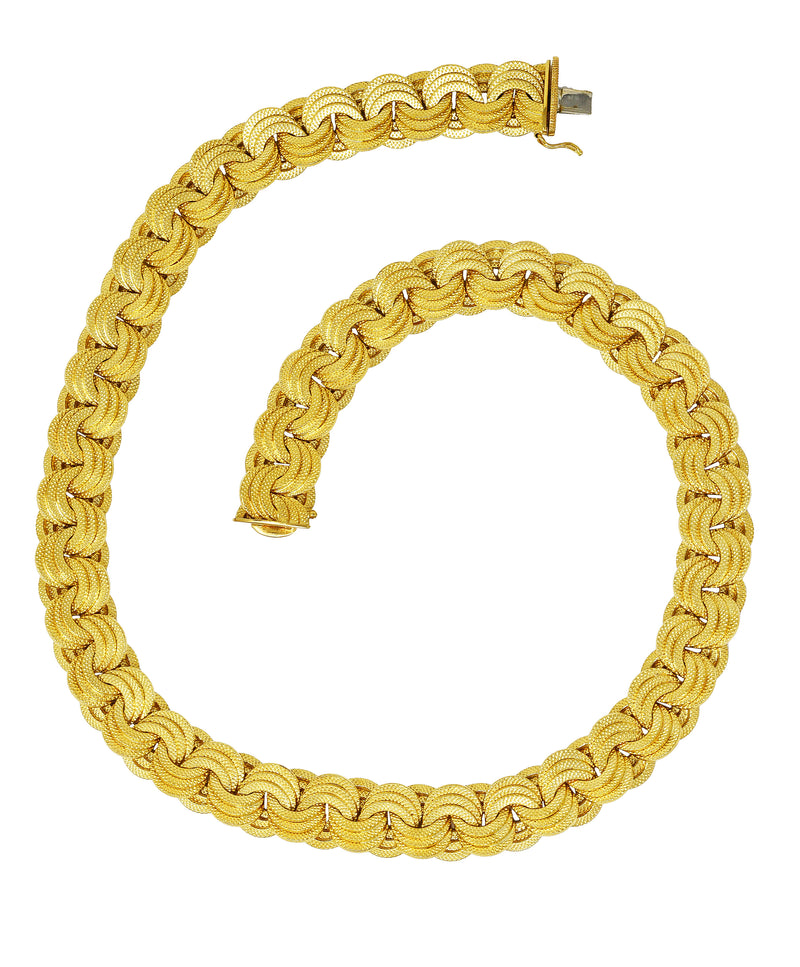 1960’s 18 Karat Yellow Gold Etched Triple Curb Link Vintage Unisex Chain