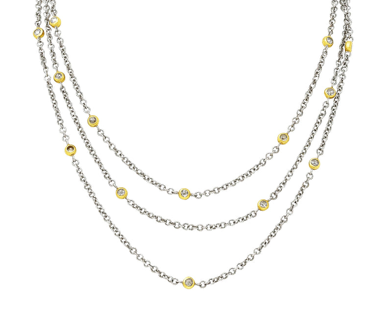 1970’s Buccellati Rose Cut Diamond 18 Karat Two-Tone Gold Multi-Strand Swag Chain Necklace