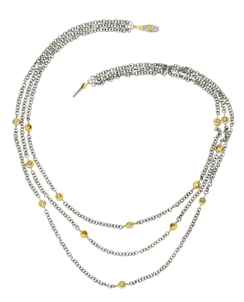 1970’s Buccellati Rose Cut Diamond 18 Karat Two-Tone Gold Multi-Strand Swag Chain Necklace