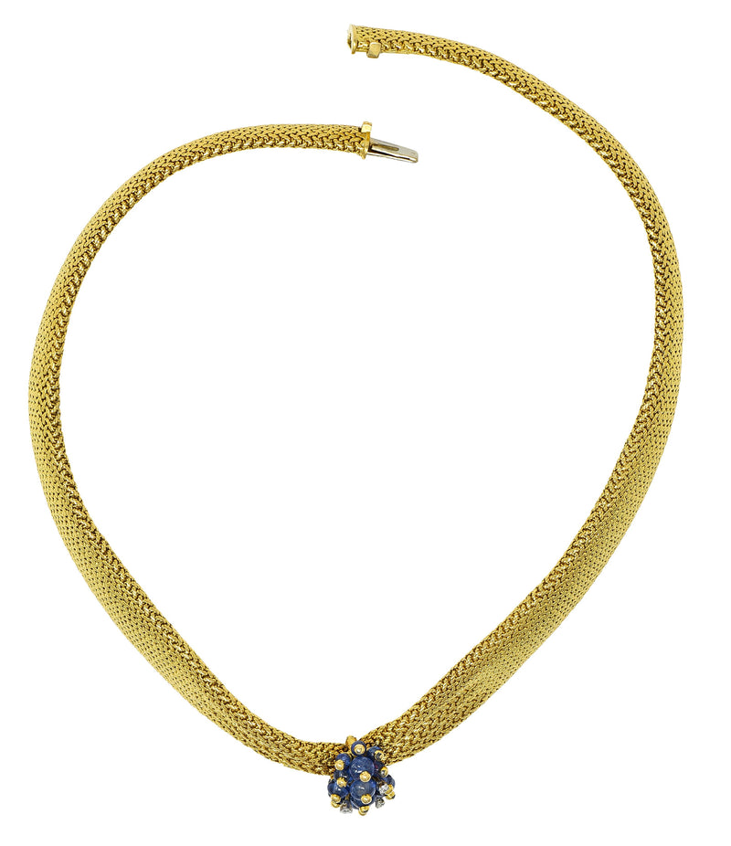 Van Cleef & Arpels France Georges L’Enfant Retro Sapphire Diamond 18 Karat Gold Vintage Mesh Collar Necklace