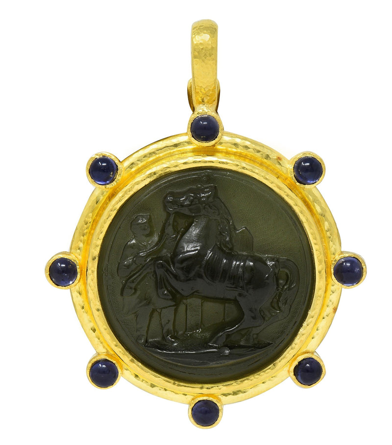 Elizabeth Locke Iolite Venetian Glass 19 Karat Yellow Gold Horse Cameo Pendant