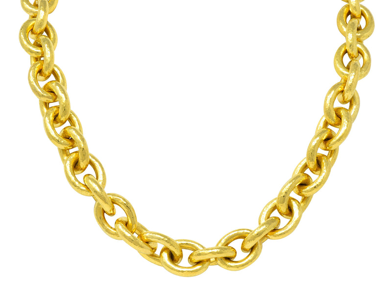 Elizabeth Locke 19 Karat Gold Hammered Cable Link Chain Vintage Necklace