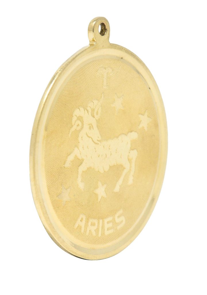 Vintage 14 Karat Yellow Gold Aries Zodiac Medallion Pendant Charm