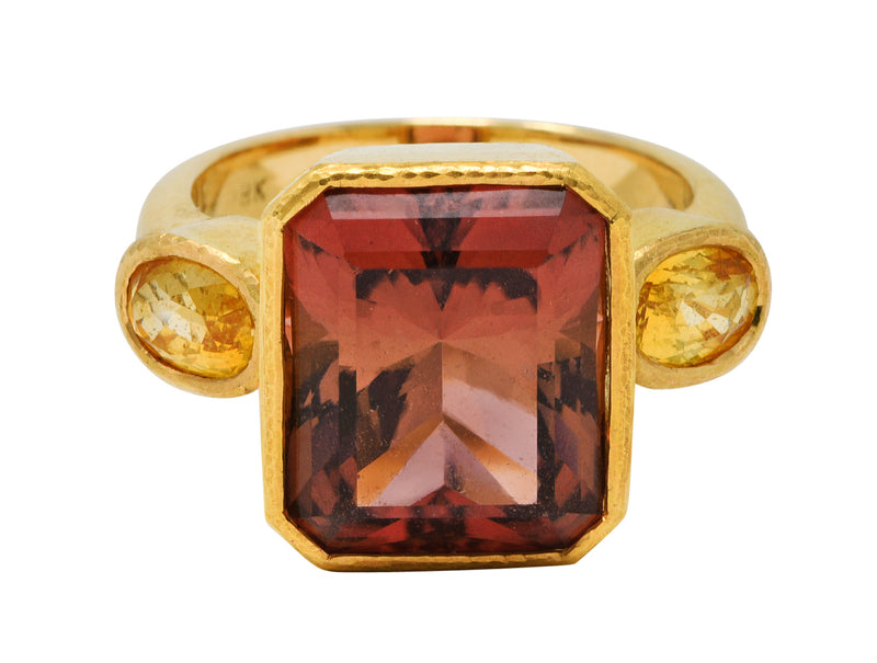 Elizabeth Locke 9.65 CTW Tourmaline Yellow Sapphire 18 Karat Gold Vintage Gemstone Ring