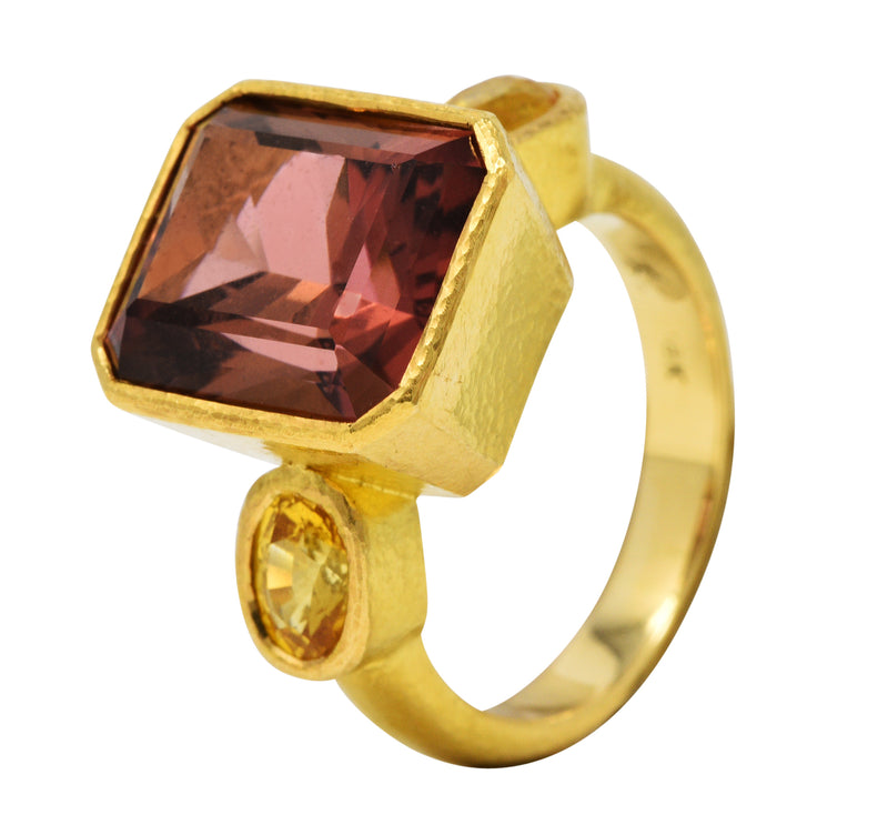 Elizabeth Locke 9.65 CTW Tourmaline Yellow Sapphire 18 Karat Gold Vintage Gemstone Ring