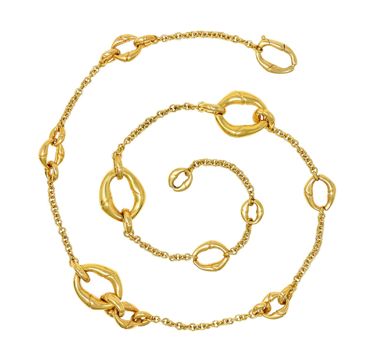 Gucci Contemporary 18 Karat Yellow Gold Bamboo Link Station Necklace