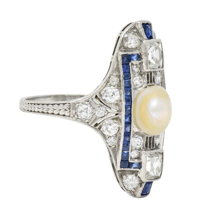 Art Deco 2.48 CTW Natural Pearl Diamond Sapphire Platinum Antique Dinner Ring