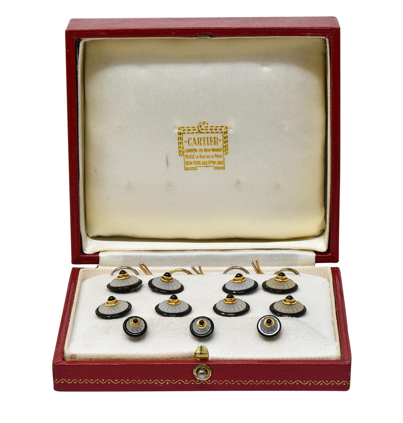 Cartier London 1970’s Crystal Quartz Onyx 18 Karat Gold Cufflink Men’s Dress Set