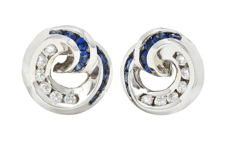 Charles Krypell Vintage 1.96 CTW Sapphire Diamond 18 Karat White Gold Swirl Earrings