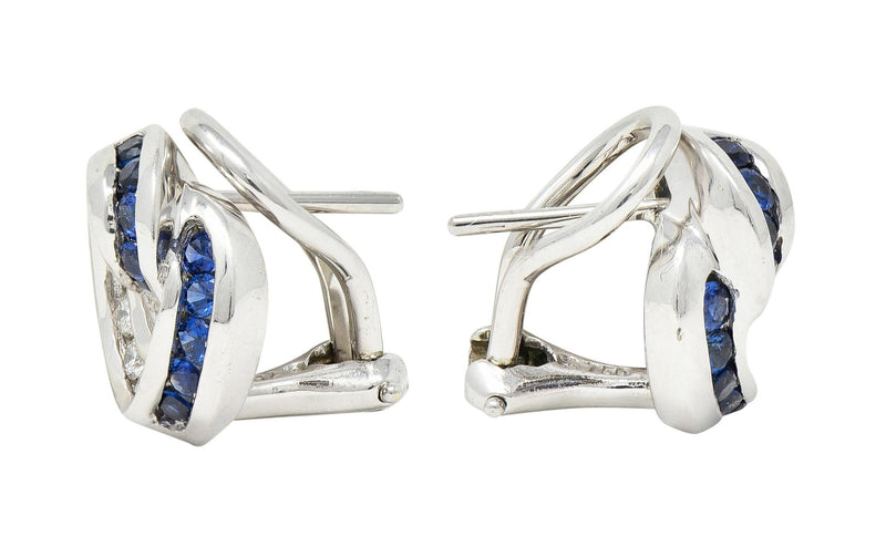 Charles Krypell Vintage 1.96 CTW Sapphire Diamond 18 Karat White Gold Swirl Earrings