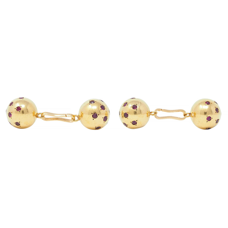 Van Cleef & Arpels Retro 2.20 CTW Ruby 18 Karat Gold Vintage Sphere Cufflinks