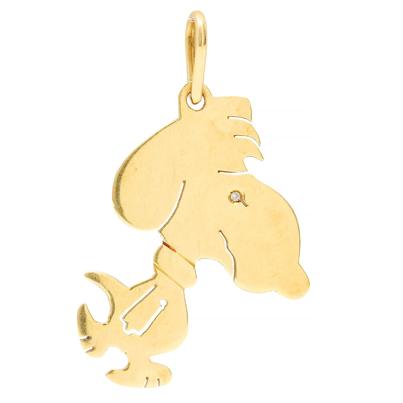 1950’s Diamond 18 Karat Yellow Gold Cartoon Snoopy Vintage Pendant