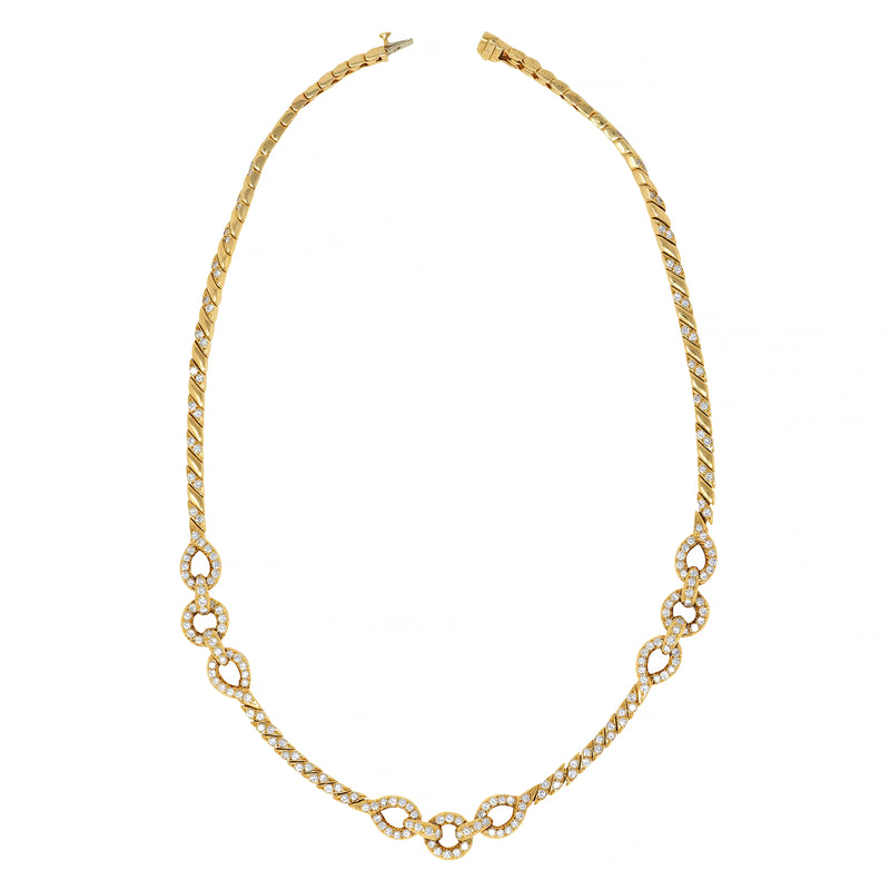 Van Cleef & Arpels French 1980s Diamond 18 Karat Yellow Gold Vintage Twisted Rope Necklace