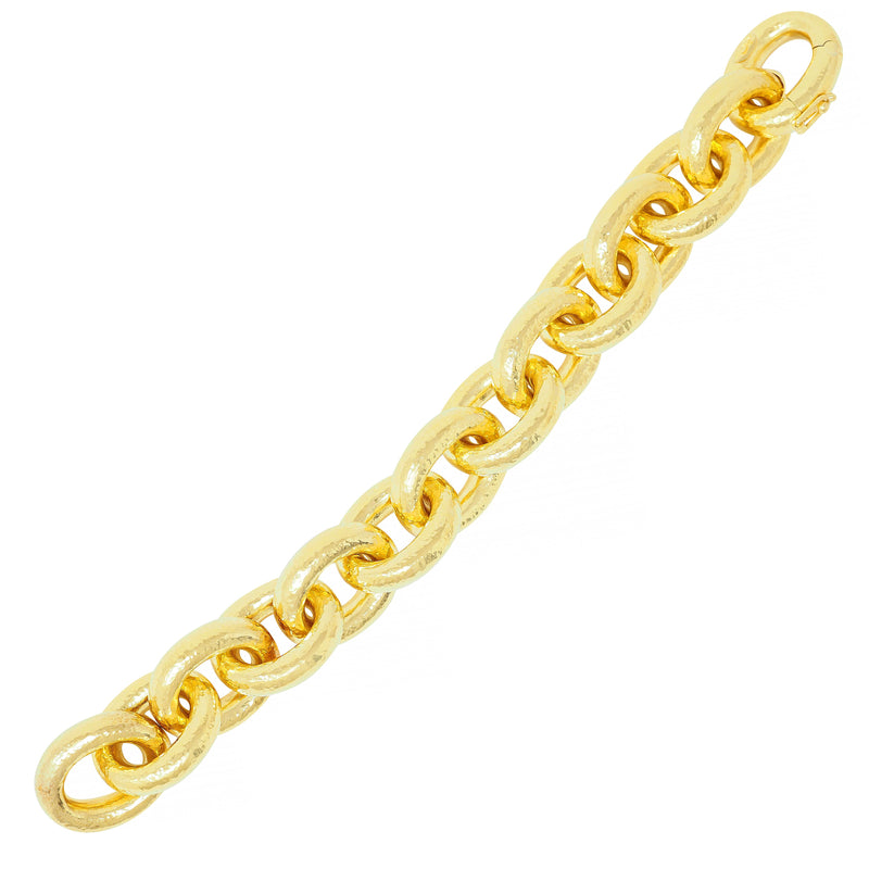 Elizabeth Locke Vintage 19 Karat Yellow Gold Hammered Link Bracelet